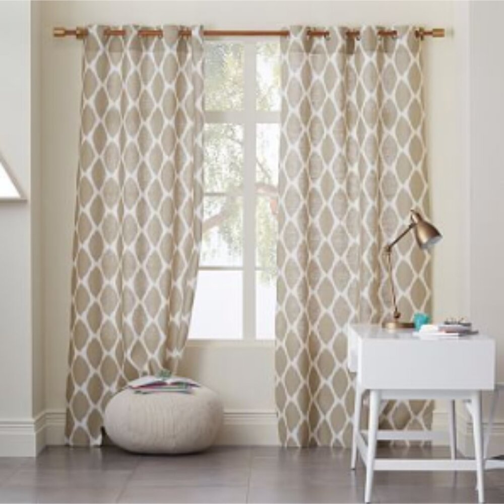 West Elm Ikat Ogee Linen Curtains, Set of 2 panels, Tan/Cream, 48" x 96"